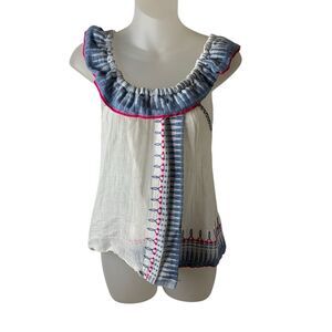 LemLem Gauze Top Womens XS Semi Sheer Sleeveless Peasant Geometric Multi-Color